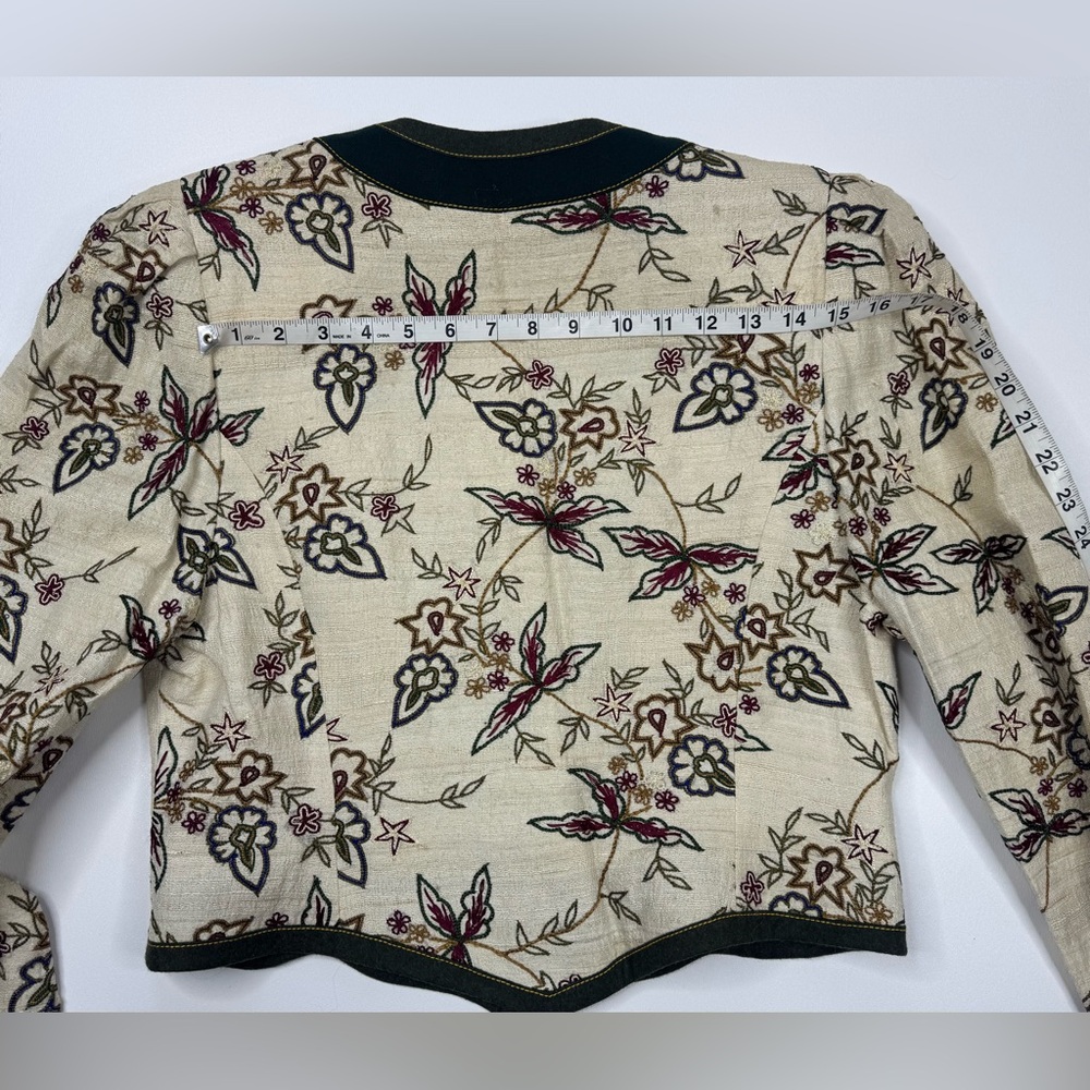 Vintage Helene Straber Silk Embroidered Puff Sleeve Crop Jacket Size 38 US 8 - Picture 13 of 15